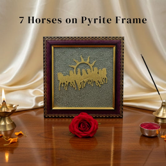 7 Horse Pyrite Crystal Frame – Wealth, Success & Positive Energy