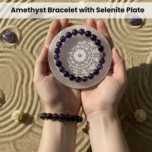 Amethyst Bracelet & Selenite Charging Plate