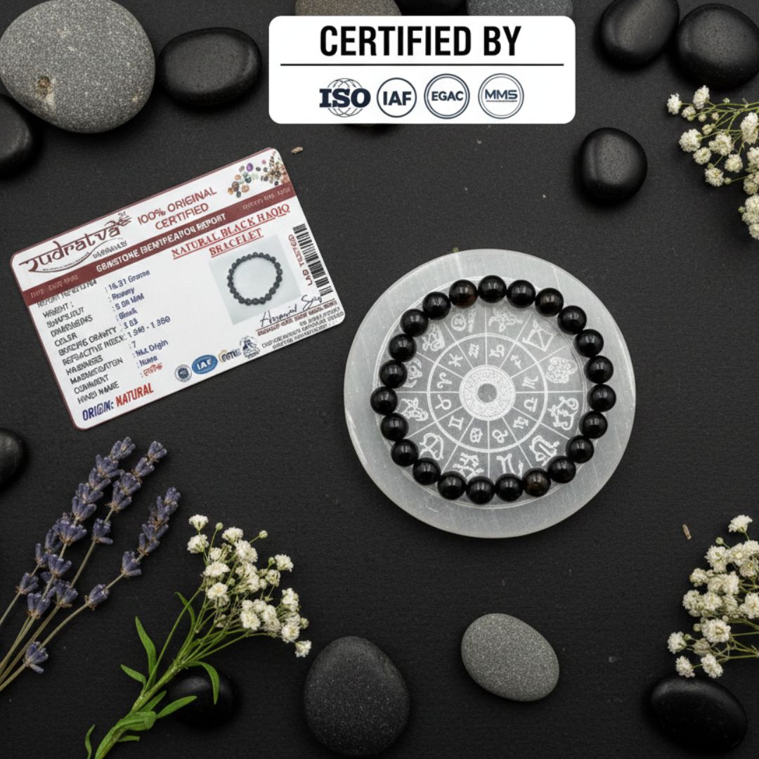 Black agate bracelet with selenite plate