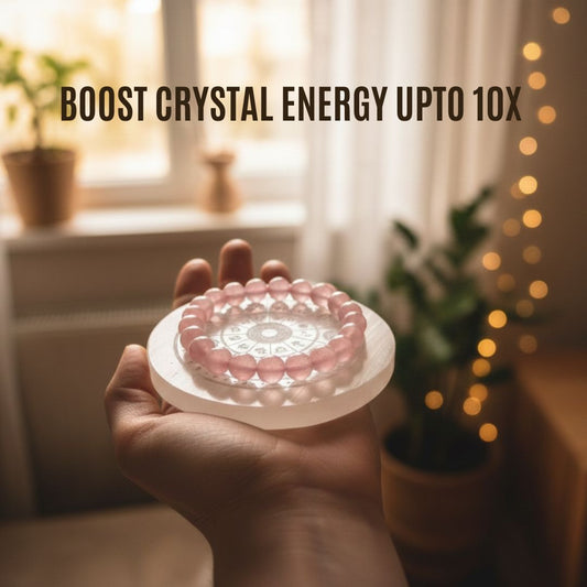 Rose Quartz (Love Quartz) Bracelet with Selenite Charging Plate – Love, Healing & Positive Energy