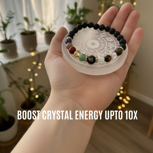 Nav Grah Bracelet with Selenite Charging Plate – Planetary Balance, Protection & Energy Cleansing