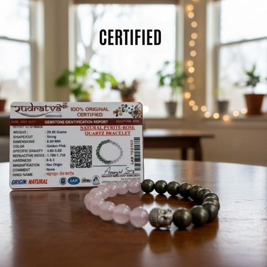 Pyrite & Rose Quartz Bracelet – Wealth, Love, Confidence & Emotional Healing