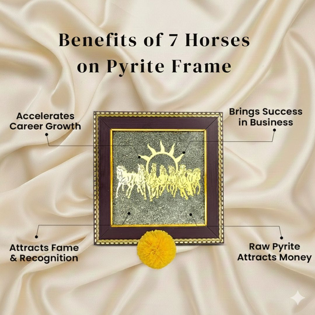 7 Horse Pyrite Crystal Frame – Wealth, Success & Positive Energy
