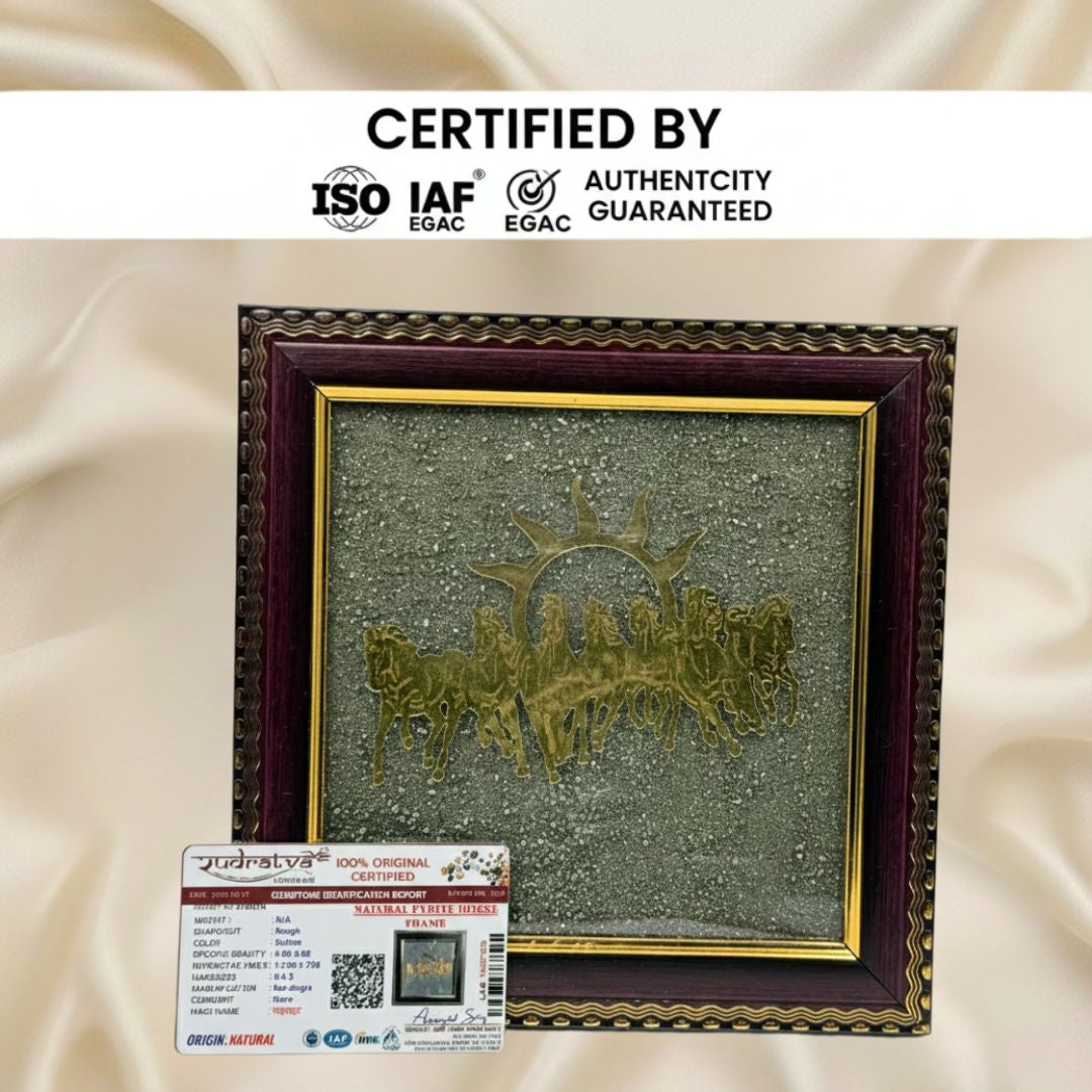 7 Horse Pyrite Crystal Frame – Wealth, Success & Positive Energy