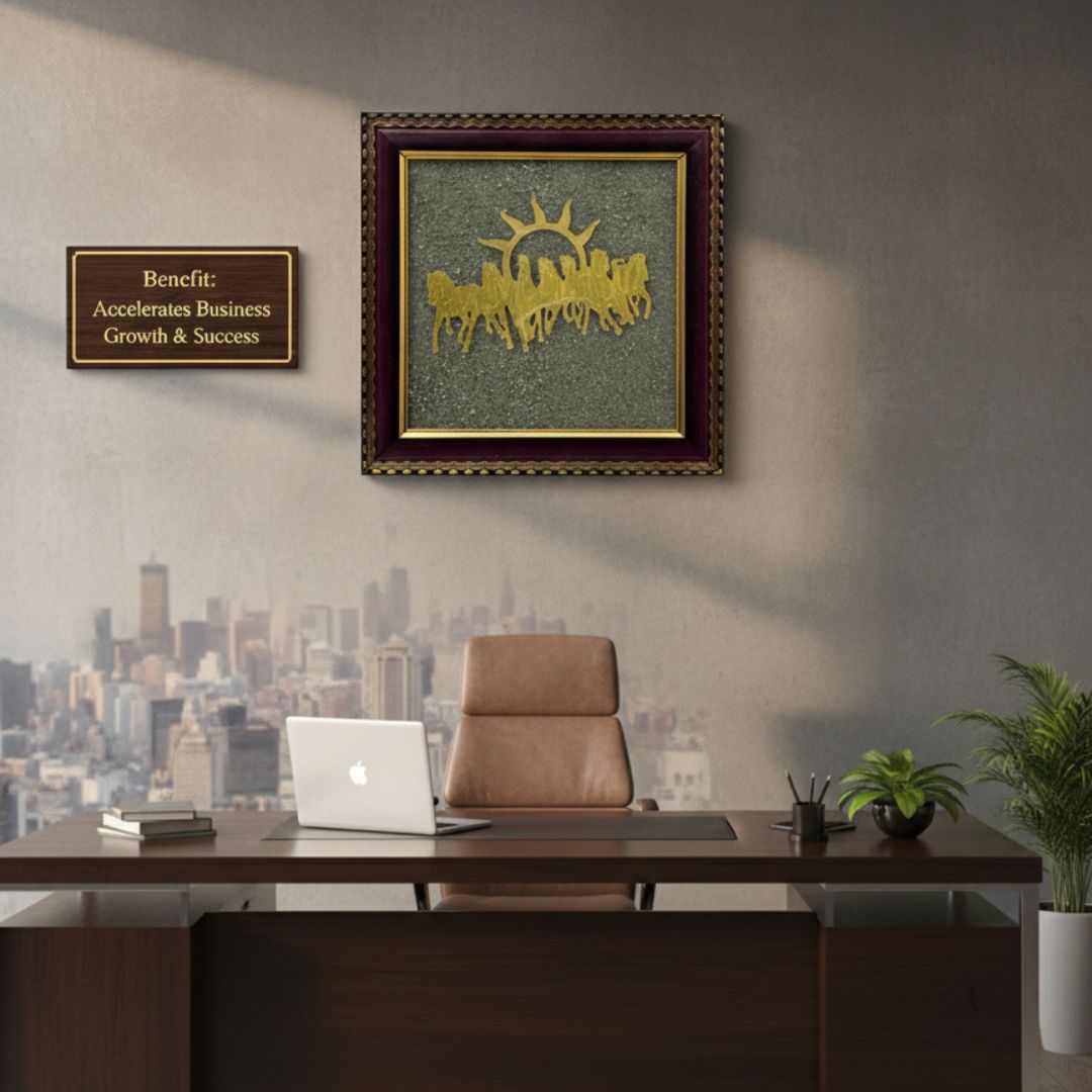 7 Horse Pyrite Crystal Frame – Wealth, Success & Positive Energy