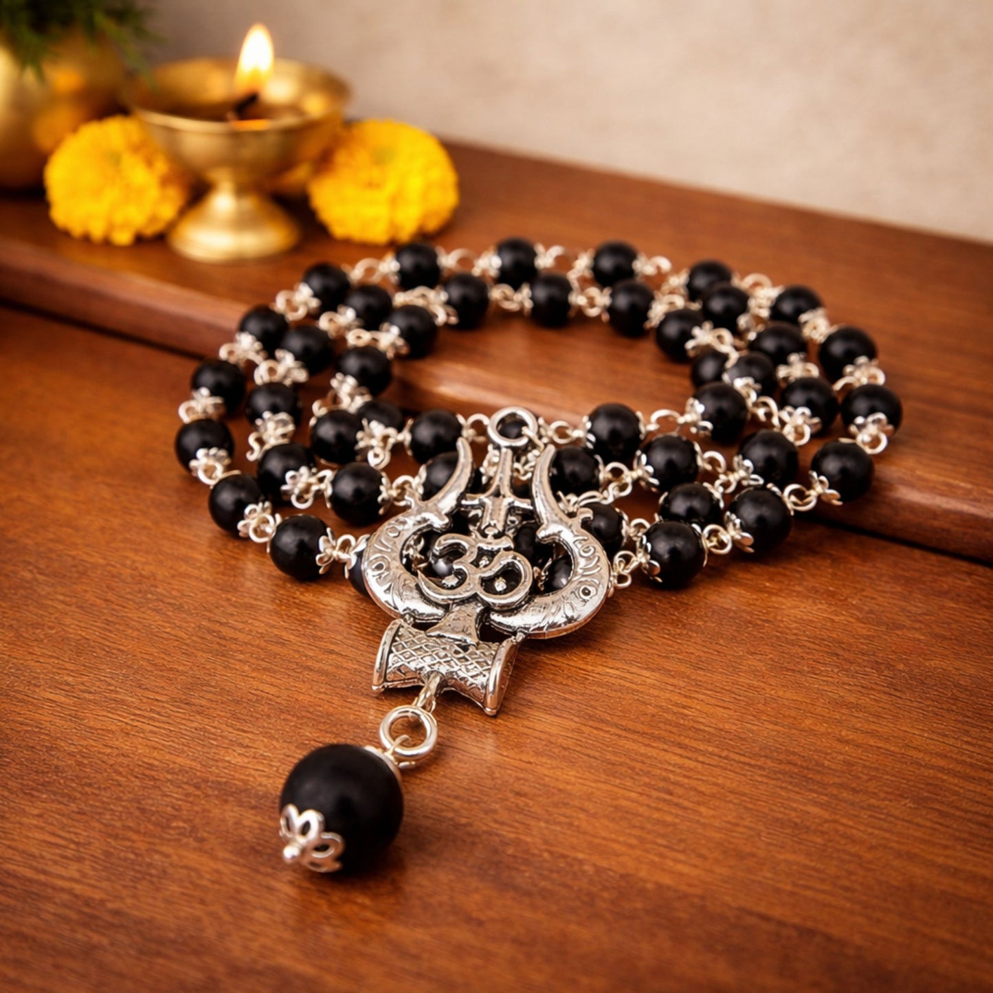 Karungali Trishool Pendant Mala – Divine Protection, Strength & Spiritual Power