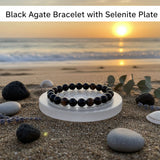 Black agate bracelet with selenite plate