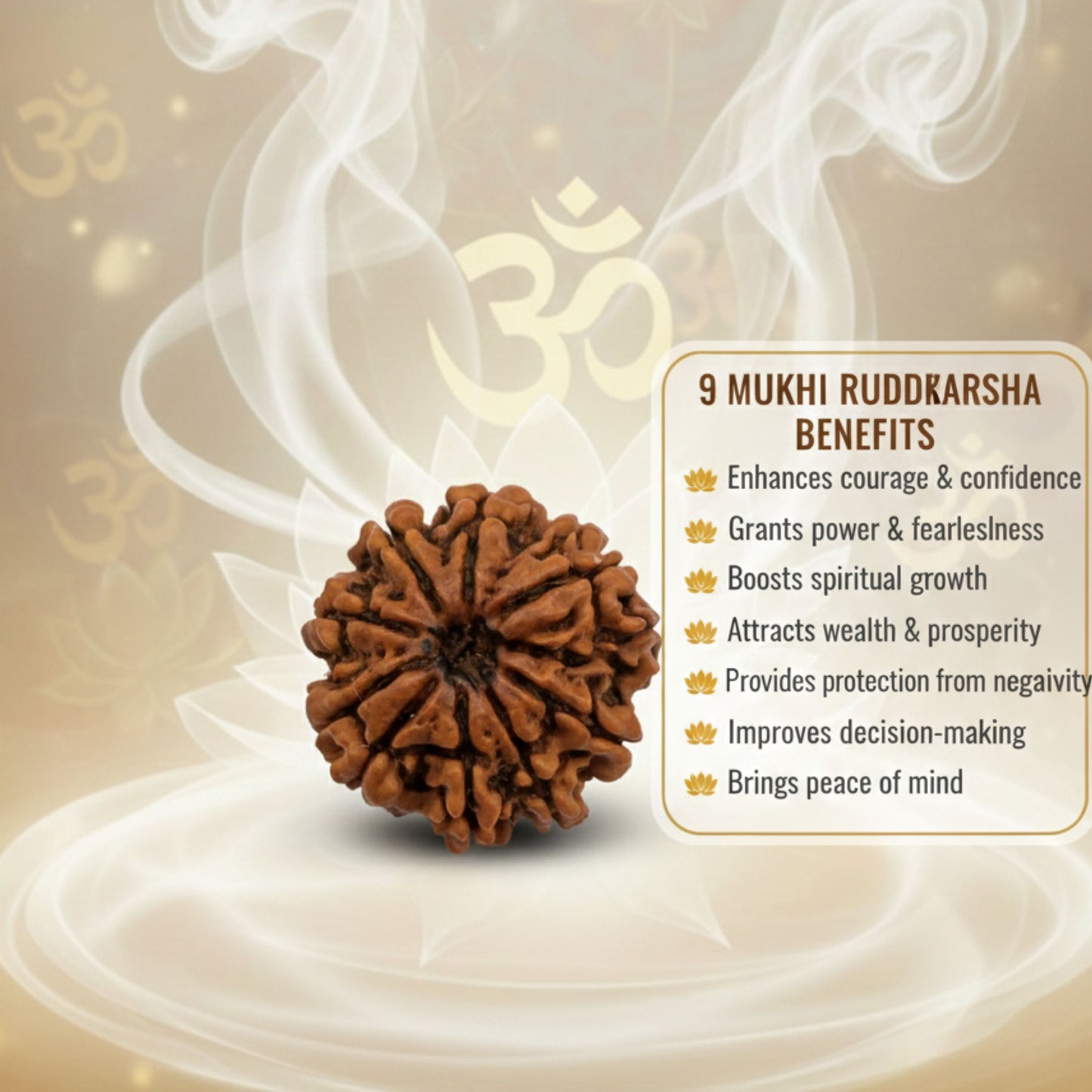 9 Mukhi Rudraksha (25mm) – Original Nau Mukhi for Power, Fearlessness & Goddess Durga Blessings