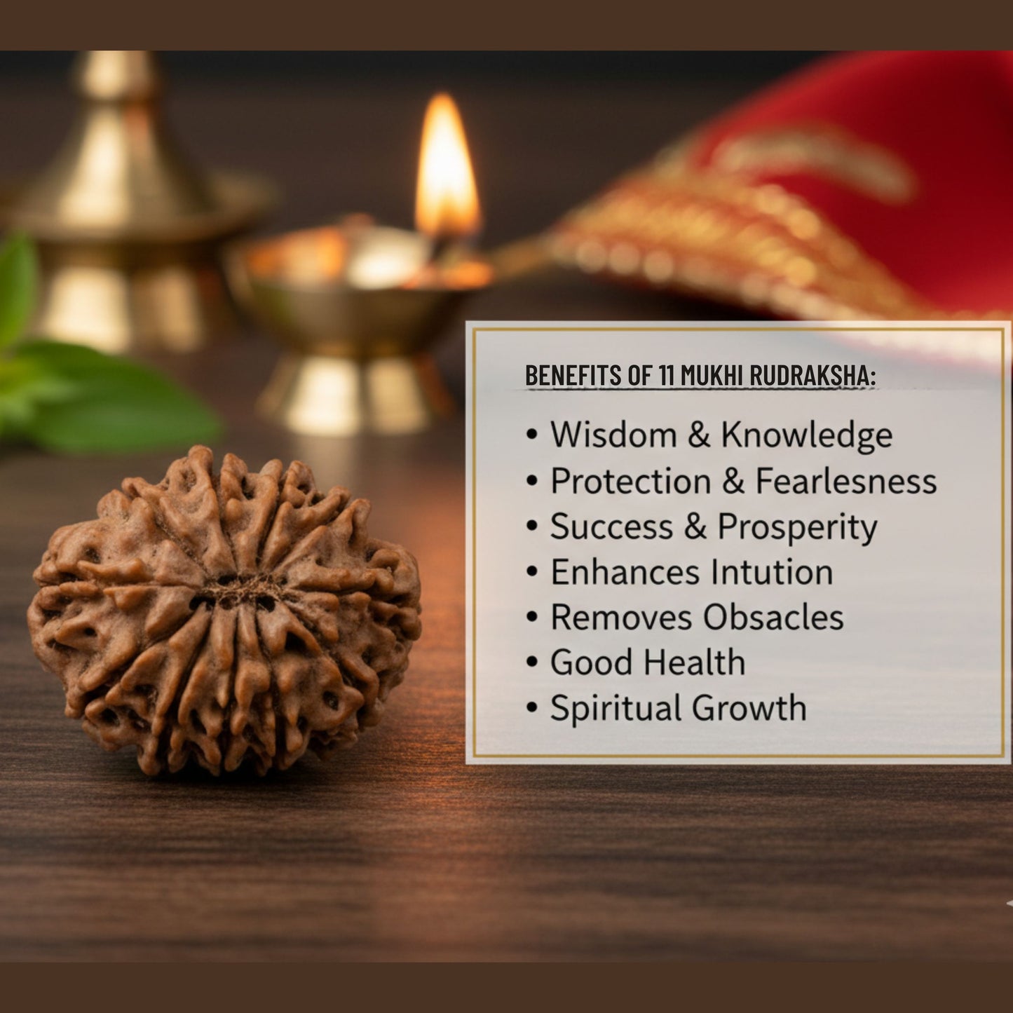 11 Mukhi Rudraksha (26mm) – Original Gyarah Mukhi for Courage, Leadership & Hanuman Ji Blessings