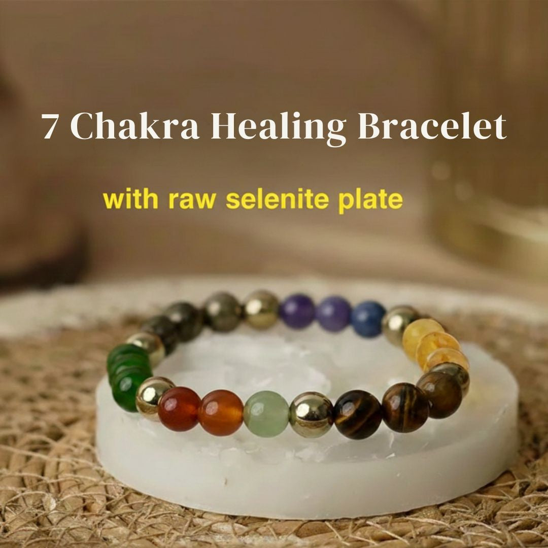 7 Chakra Bracelet With Selenite Plate