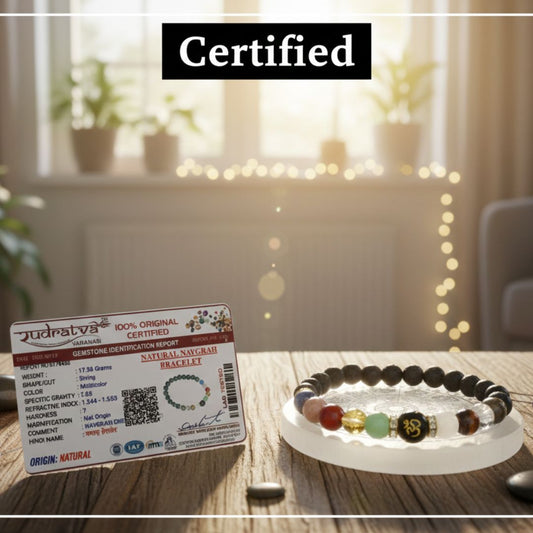 Nav Grah Bracelet with Selenite Charging Plate – Planetary Balance, Protection & Energy Cleansing
