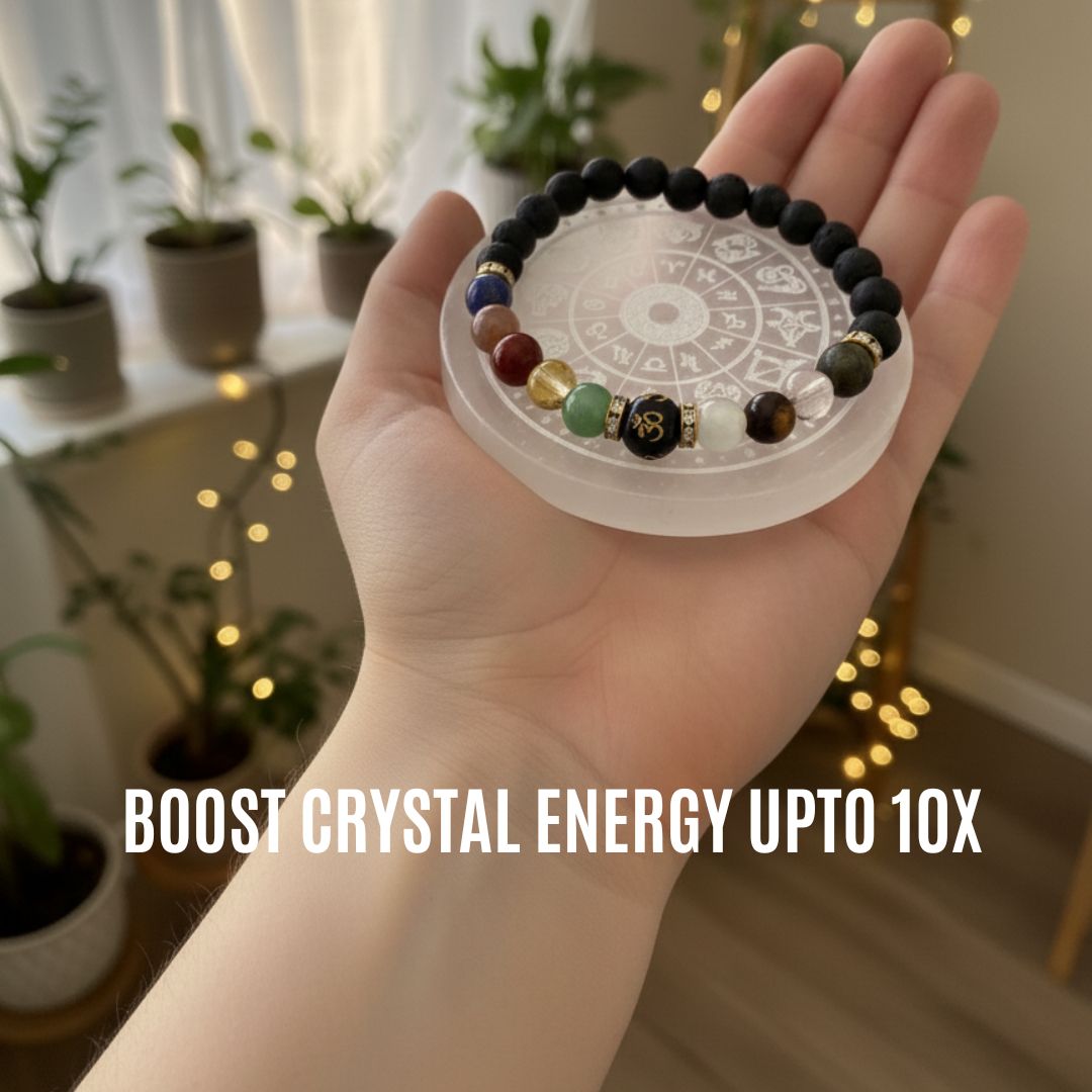 Nav Grah Bracelet with Selenite Charging Plate – Planetary Balance, Protection & Energy Cleansing