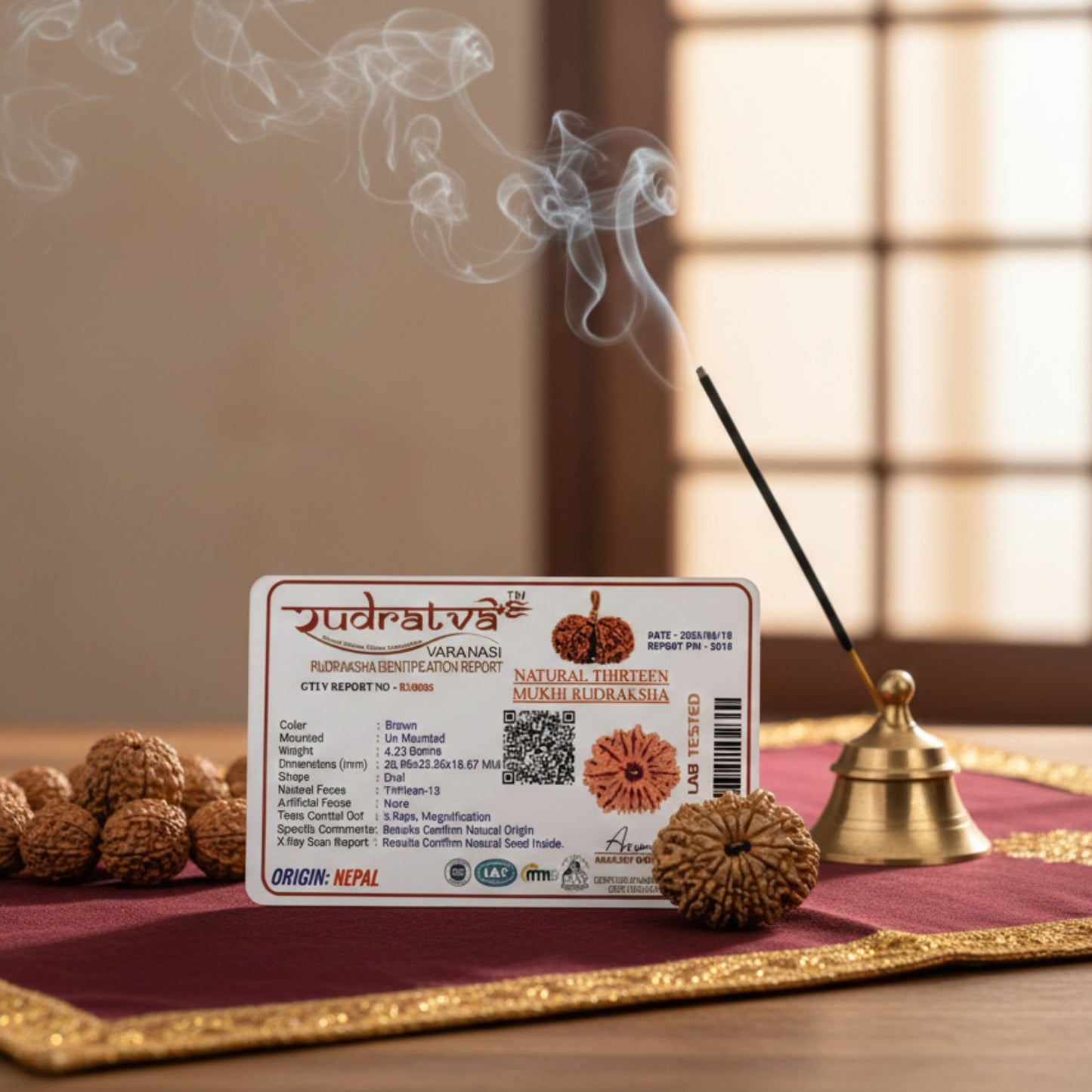 13 Mukhi Rudraksha (27mm) – Original Terah Mukhi for Attraction, Success & Lord Kamadeva Blessings