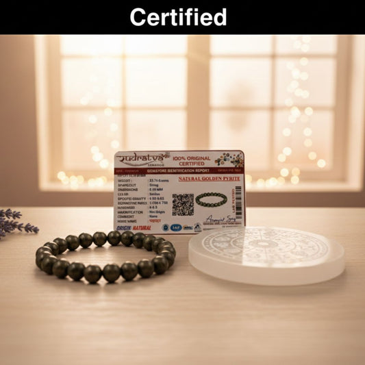 Pyrite Crystal Bracelet with Selenite Charging Plate – Wealth, Protection & Energy Cleansing