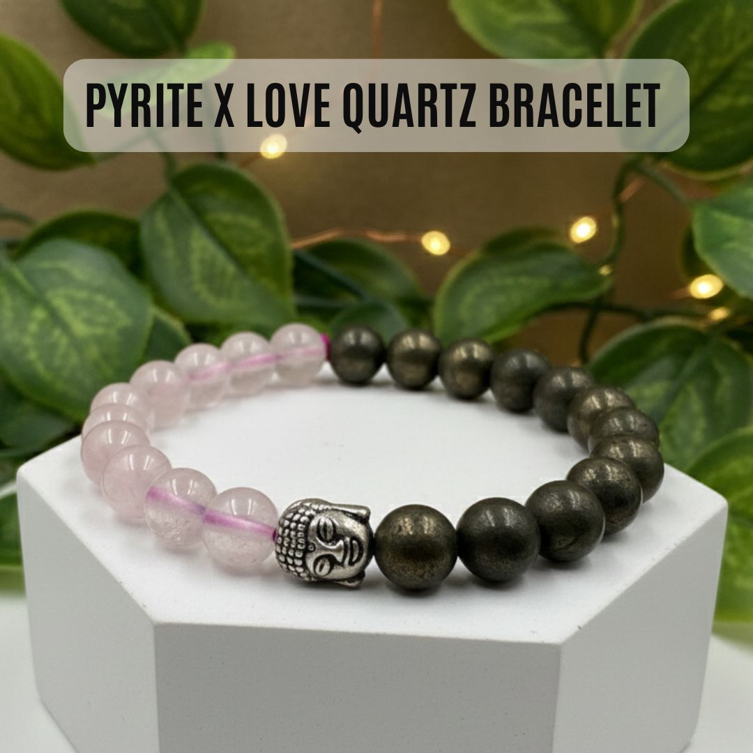 Pyrite & Rose Quartz Bracelet – Wealth, Love, Confidence & Emotional Healing