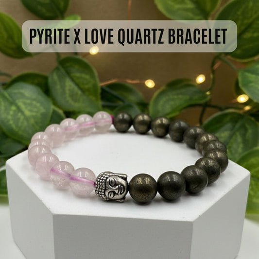 Pyrite & Rose Quartz Bracelet – Wealth, Love, Confidence & Emotional Healing