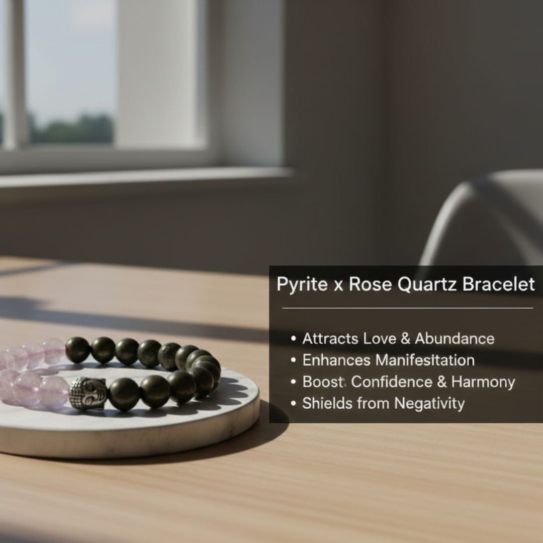Pyrite & Rose Quartz Bracelet – Wealth, Love, Confidence & Emotional Healing