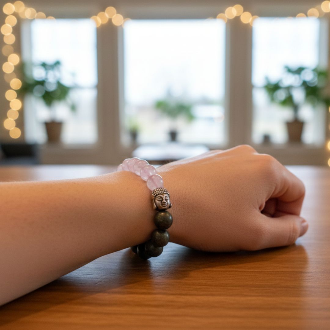 Pyrite & Rose Quartz Bracelet – Wealth, Love, Confidence & Emotional Healing