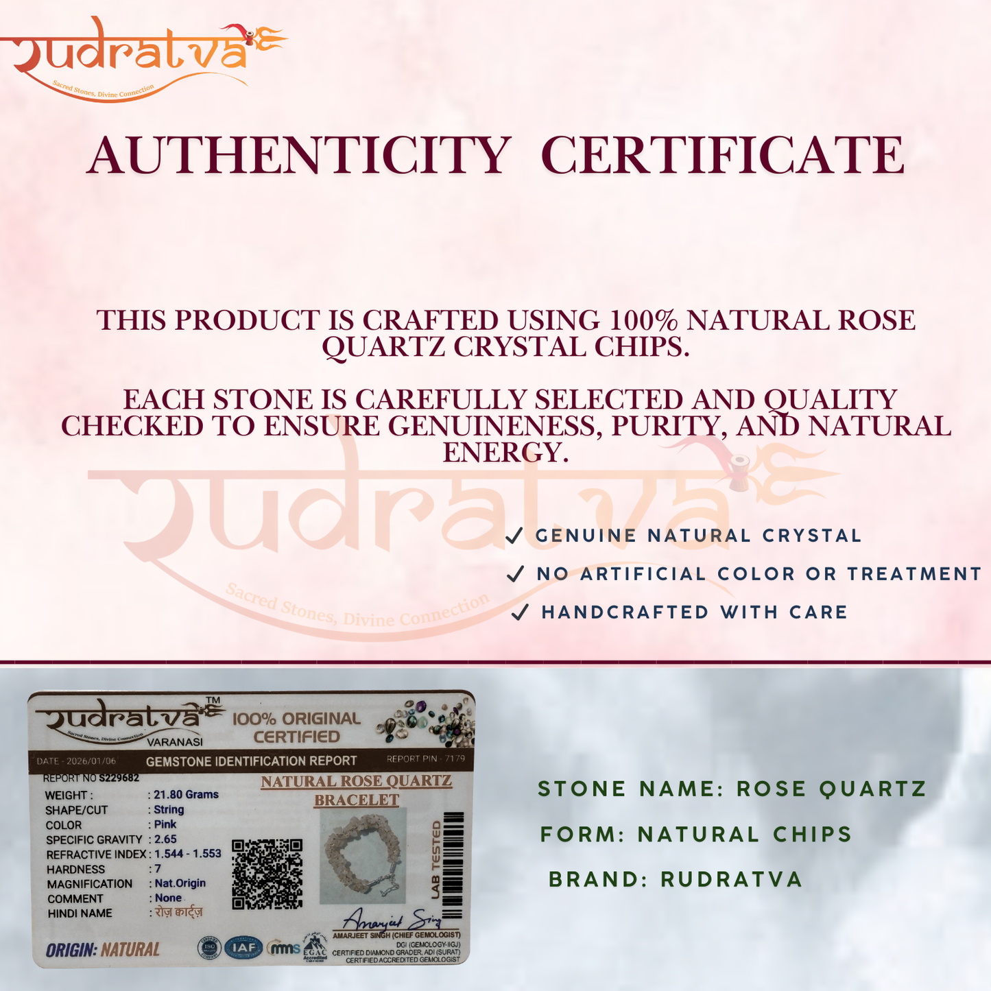 Rose Quartz Chips Bracelet for Love & Healing | Rudratva