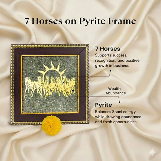 7 Horse Pyrite Crystal Frame – Wealth, Success & Positive Energy