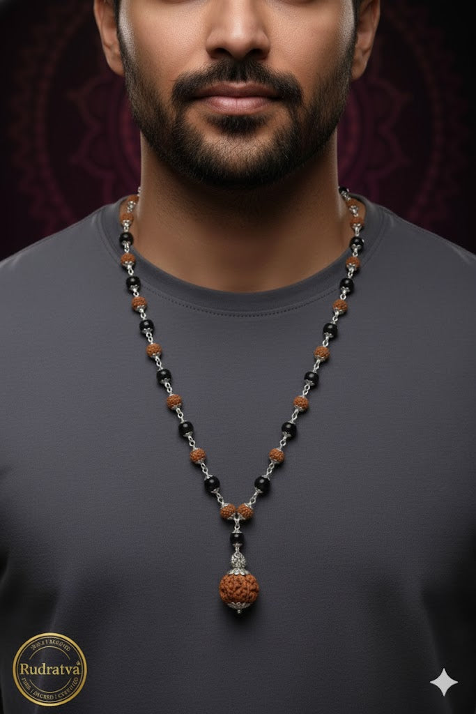 Karungali Rudraksha with 7 Mukhi Pendant | Rudratva