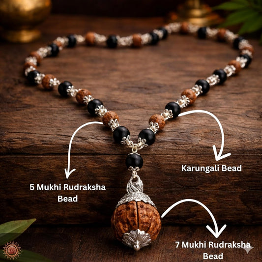 Karungali Rudraksha with 7 Mukhi Pendant | Rudratva